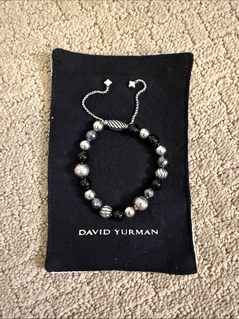 David Yurman Black Onyx and Hematine Silver adjustable Bracelet